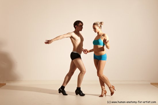 Underwear Woman - Man White Slim Short Brown Dancing Dynamic poses Academic