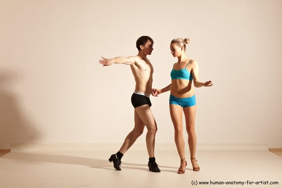 Underwear Woman - Man White Slim Short Brown Dancing Dynamic poses Academic