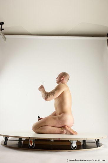 Nude Man White Slim Bald Sitting poses - ALL Sitting poses - on knees Multi angles poses Realistic