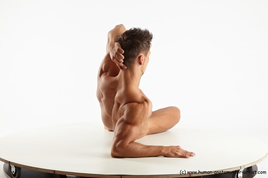 Nude Man White Laying poses - ALL Muscular Short Brown Laying poses - on side Realistic