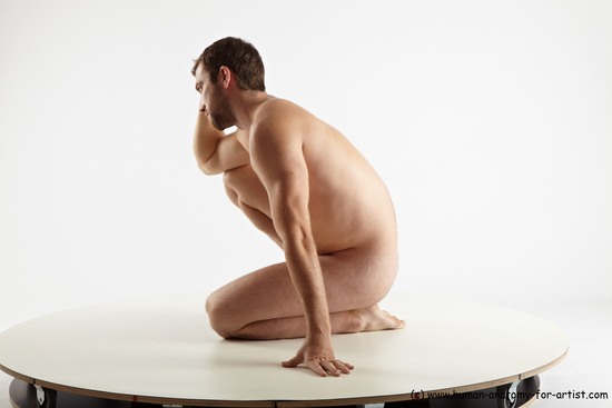 Nude Man White Slim Short Brown Sitting poses - ALL Sitting poses - on knees Realistic