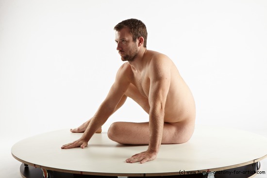 Nude Man White Sitting poses - simple Slim Short Brown Sitting poses - ALL Realistic