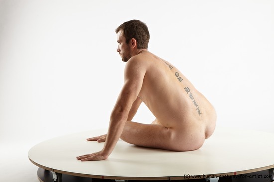 Nude Man White Sitting poses - simple Slim Short Brown Sitting poses - ALL Realistic