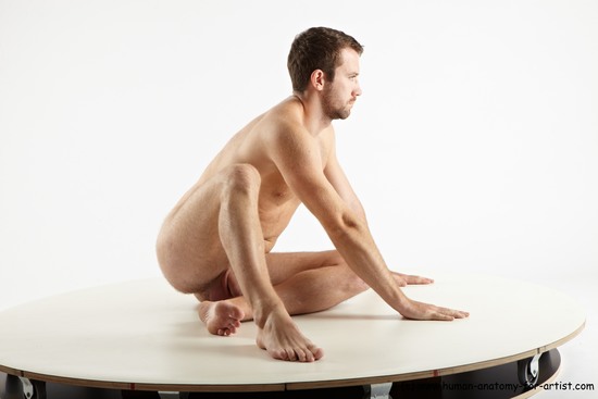 Nude Man White Sitting poses - simple Slim Short Brown Sitting poses - ALL Realistic