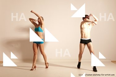 Underwear Woman - Man White Slim Short Brown Dancing Dynamic poses Academic