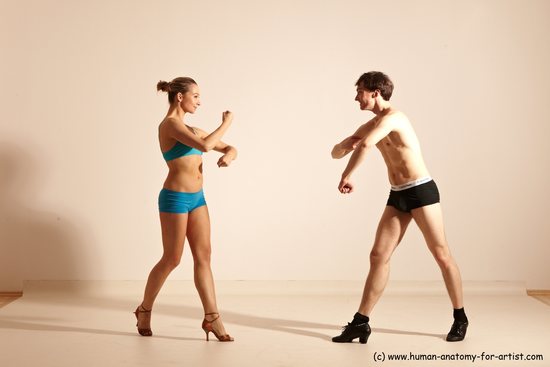 Underwear Woman - Man White Slim Short Brown Dancing Dynamic poses Academic