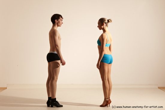 Underwear Woman - Man White Slim Short Brown Dancing Dynamic poses Academic