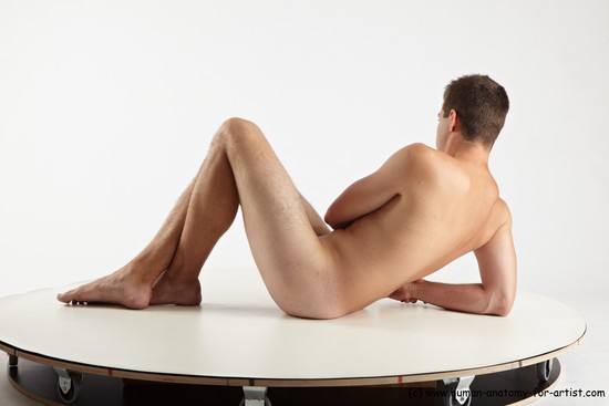 Nude Man White Laying poses - ALL Average Short Brown Laying poses - on side Realistic