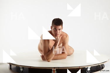 Nude Man White Laying poses - ALL Average Short Brown Laying poses - on side Realistic