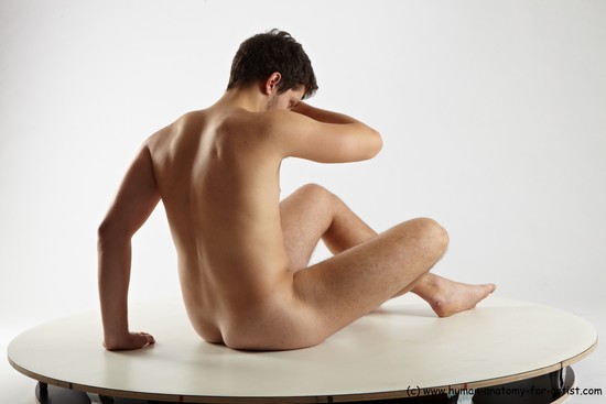 Nude Man White Sitting poses - simple Average Short Brown Sitting poses - ALL Realistic