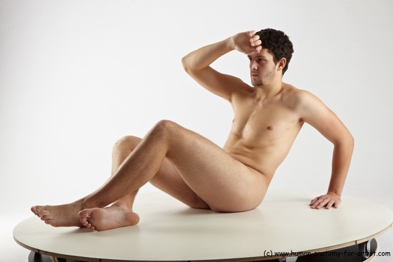 Nude Man White Sitting poses - simple Average Short Brown Sitting poses - ALL Realistic