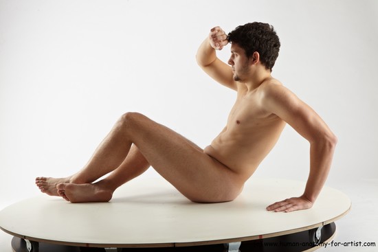 Nude Man White Sitting poses - simple Average Short Brown Sitting poses - ALL Realistic