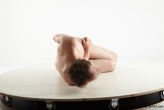 Nude Man White Laying poses - ALL Slim Short Brown Laying poses - on side Realistic