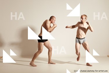 Underwear Martial art Man - Man White Moving poses Athletic Short Blond Dynamic poses Academic