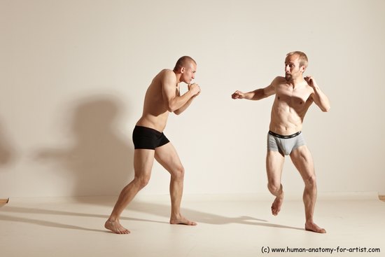 Underwear Martial art Man - Man White Moving poses Athletic Short Blond Dynamic poses Academic