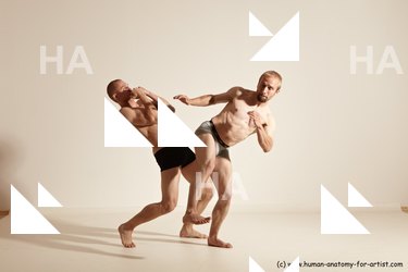 Underwear Martial art Man - Man White Moving poses Athletic Short Blond Dynamic poses Academic