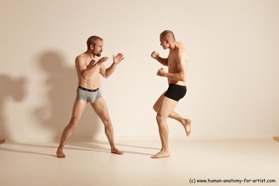 Underwear Martial art Man - Man White Moving poses Athletic Short Blond Dynamic poses Academic