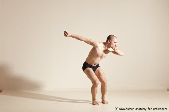 Underwear Gymnastic poses Man White Slim Bald Dancing Dynamic poses Academic