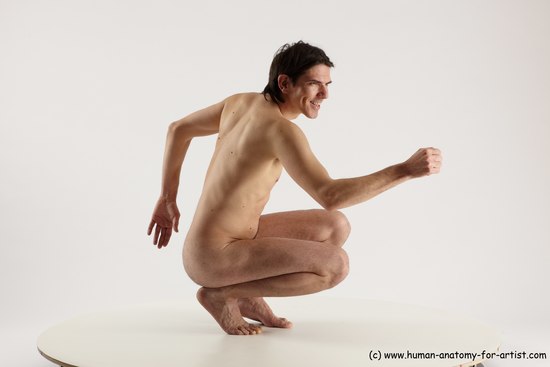 Nude Man White Standing poses - ALL Slim Short Brown Standing poses - knee-bend Multi angles poses Realistic