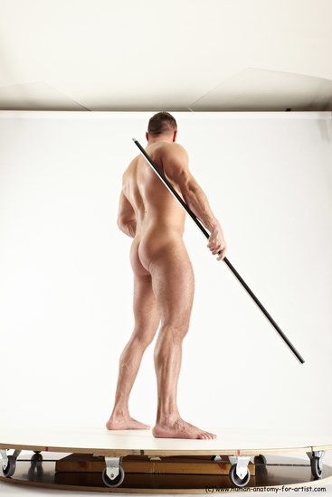 Nude Fighting with spear Man White Standing poses - ALL Muscular Short Brown Standing poses - simple Multi angles poses Realistic