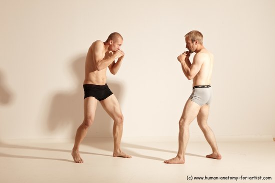 Underwear Martial art Man - Man White Moving poses Slim Short Blond Dynamic poses Academic