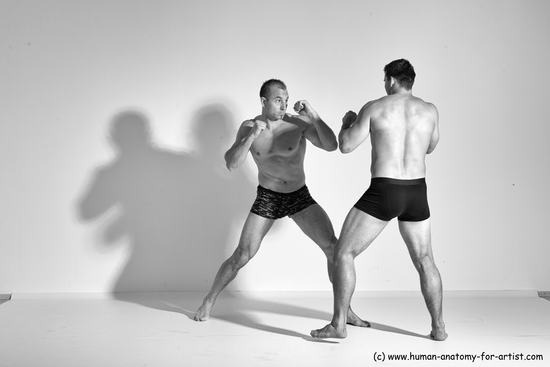 Underwear Martial art Man - Man White Moving poses Athletic Short Brown Dynamic poses Academic