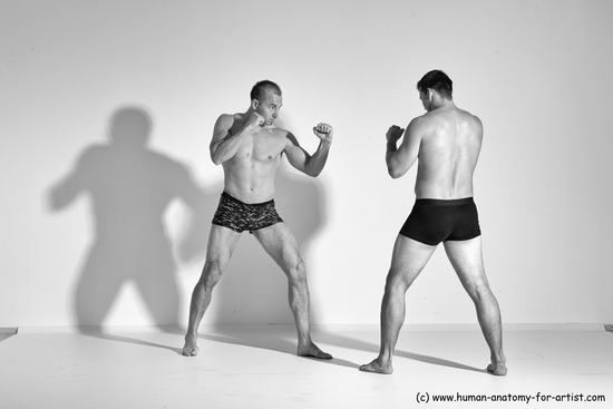 Underwear Martial art Man - Man White Moving poses Athletic Short Brown Dynamic poses Academic