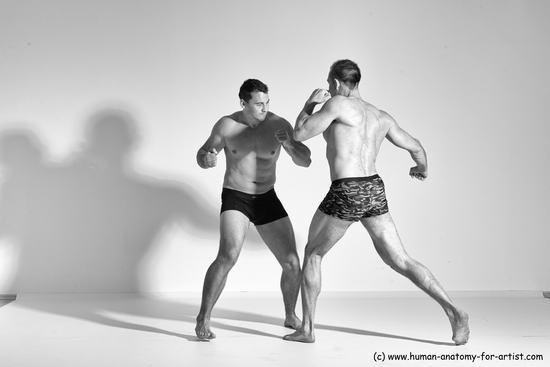 Underwear Martial art Man - Man White Moving poses Athletic Short Brown Dynamic poses Academic