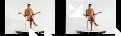 Nude Man White Sitting poses - simple Slim Short Brown Sitting poses - ALL 3D Stereoscopic poses Realistic