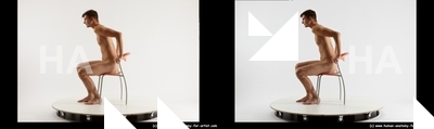 Nude Man White Sitting poses - simple Slim Short Brown Sitting poses - ALL 3D Stereoscopic poses Realistic