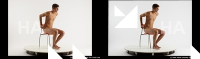 Nude Man White Sitting poses - simple Slim Short Brown Sitting poses - ALL 3D Stereoscopic poses Realistic