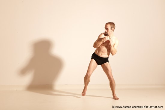 Underwear Martial art Man White Moving poses Slim Short Blond Dynamic poses Academic