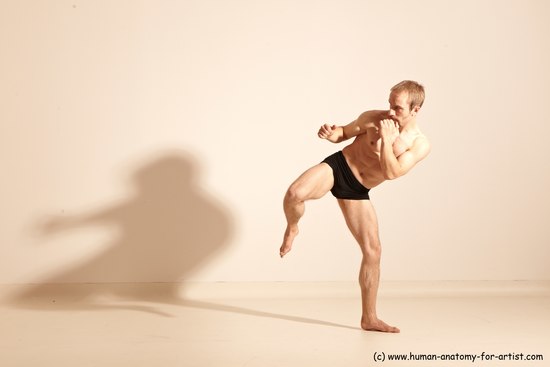 Underwear Martial art Man White Moving poses Slim Short Blond Dynamic poses Academic