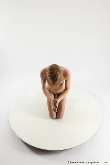 Nude Man White Kneeling poses - ALL Underweight Medium Brown Kneeling poses - on both knees Multi angles poses Realistic