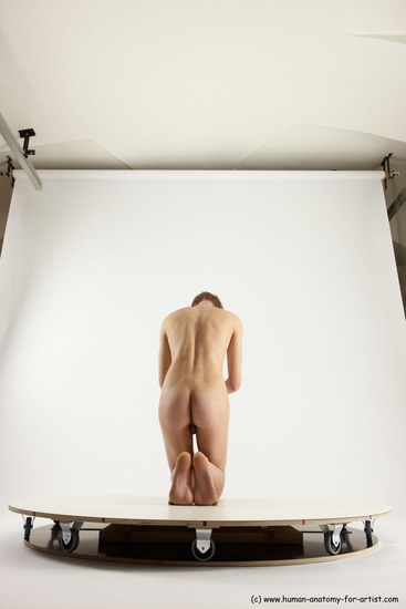 Nude Man White Kneeling poses - ALL Underweight Medium Brown Kneeling poses - on both knees Multi angles poses Realistic