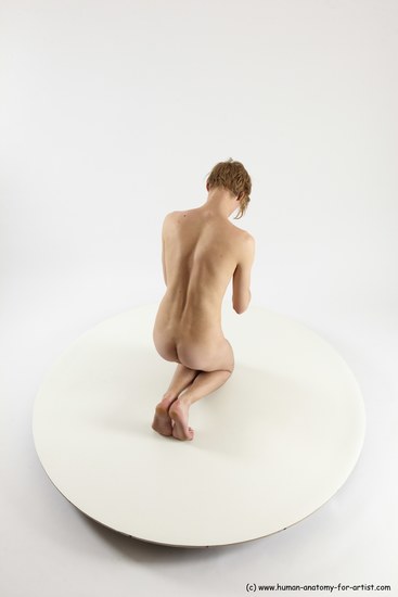 Nude Man White Kneeling poses - ALL Underweight Medium Brown Kneeling poses - on both knees Multi angles poses Realistic