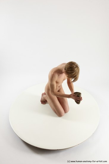 Nude Man White Kneeling poses - ALL Underweight Medium Brown Kneeling poses - on both knees Multi angles poses Realistic