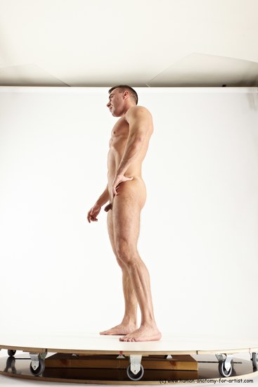 Nude Man White Standing poses - ALL Muscular Short Brown Standing poses - simple Multi angles poses Realistic