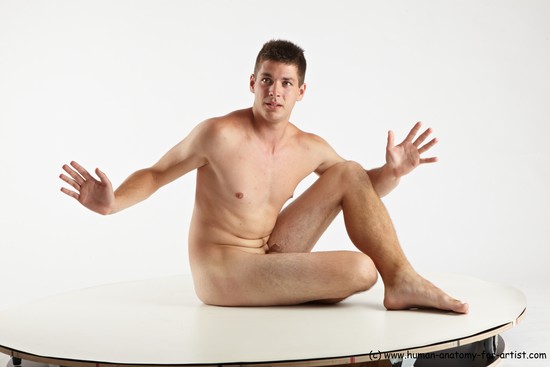 Nude Man White Sitting poses - simple Average Short Brown Sitting poses - ALL Realistic