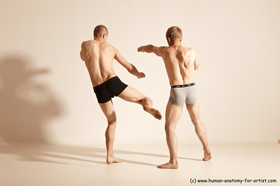 Underwear Martial art Man - Man White Moving poses Slim Short Blond Dynamic poses Academic