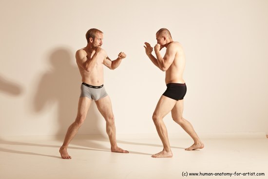 Underwear Martial art Man - Man White Moving poses Slim Short Blond Dynamic poses Academic