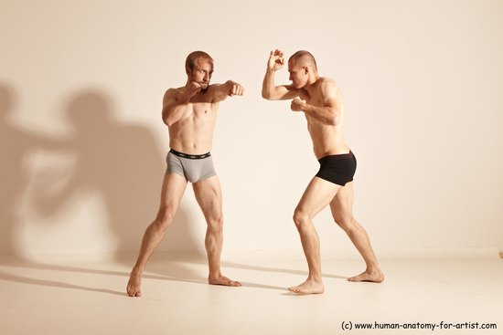 Underwear Martial art Man - Man White Moving poses Slim Short Blond Dynamic poses Academic