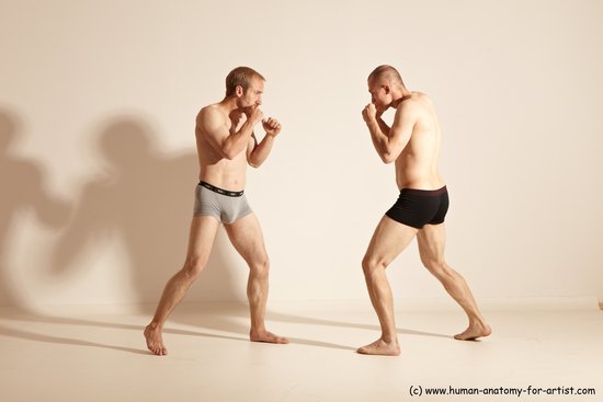 Underwear Martial art Man - Man White Moving poses Slim Short Blond Dynamic poses Academic