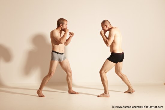 Underwear Martial art Man - Man White Moving poses Slim Short Blond Dynamic poses Academic