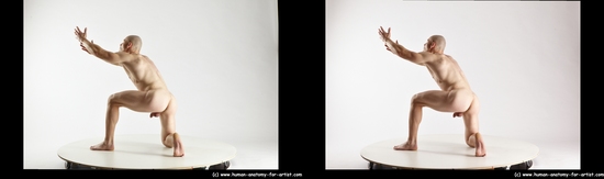 Nude Man White Kneeling poses - ALL Muscular Bald Kneeling poses - on one knee 3D Stereoscopic poses Realistic