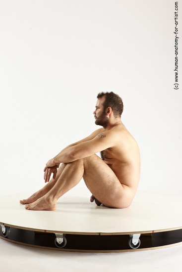 Nude Man White Sitting poses - simple Average Short Brown Sitting poses - ALL Multi angles poses Realistic