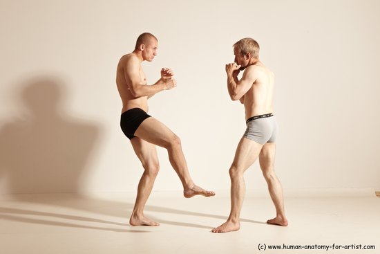 Underwear Martial art Man - Man White Moving poses Slim Short Blond Dynamic poses Academic