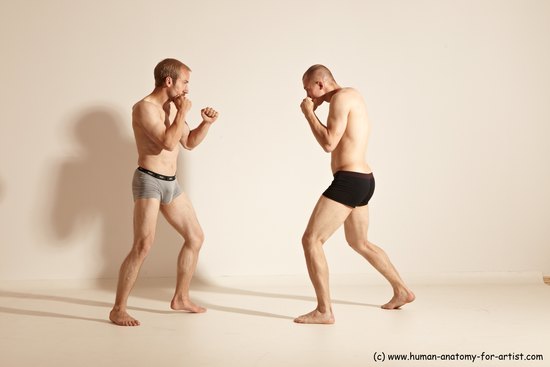 Underwear Martial art Man - Man White Moving poses Slim Short Blond Dynamic poses Academic