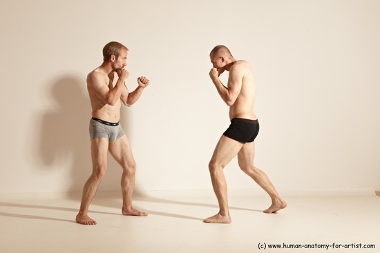 Underwear Martial art Man - Man White Moving poses Slim Short Blond Dynamic poses Academic