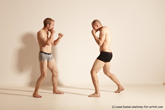 Underwear Martial art Man - Man White Moving poses Slim Short Blond Dynamic poses Academic